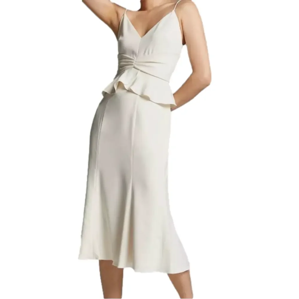 Monique Lhuillier Concertina MIDI Dress peplum fit and flare white dress - Picture 2 of 10